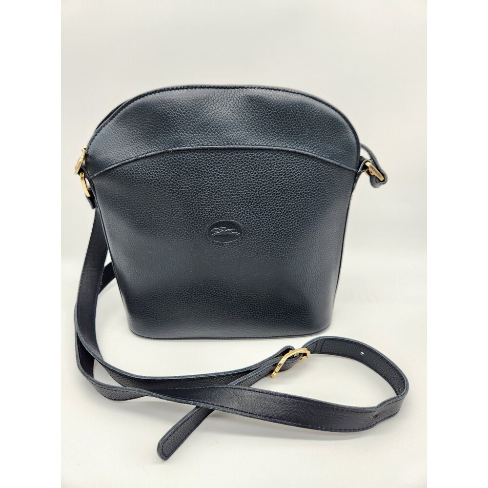 Longchamp Vintage Crossbody Bag Blue Pebbled Leather Adjustable Strap Rare